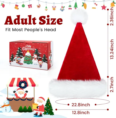 Vista 6 de RJVW Sombrero de Navidad, sombrero de Papá Noel, sombrero de Navidad para adultos, unisex, de terciopelo, clásico, sombrero de Santa para Navidad