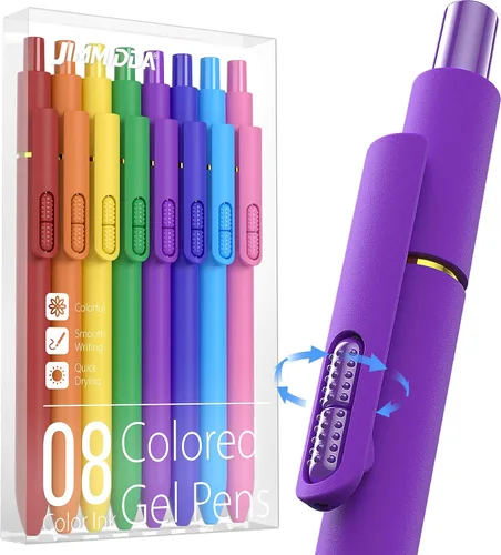 Vista 22 de Paquete de 8 bolígrafos de gel negro, punta media de 0.028 in, bolígrafos de tinta retráctiles de secado rápido para escritura suave, suministros