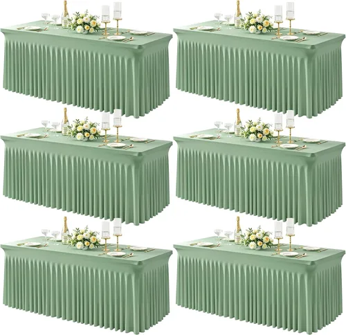 Vista 31 de Paquete de 1 manteles azul bebé para mesas rectangulares de 4 pies, cubiertas de mesa de spandex elástico de una pieza resistentes a las arrugas