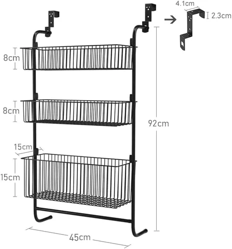 Vista 3 de Fancial Organizador sobre la puerta, organizador de metal, cestas de malla para colgar y montar en la pared de 3 capas, fácil de instalar, negro
