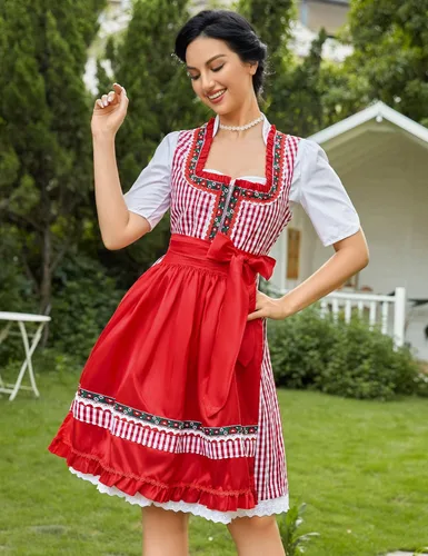 Vista 4 de KOJOOIN Women's Oktoberfest Dress 3 Pieces German Dirndl Dress Costumes for Bavarian Carnival Halloween-Big red