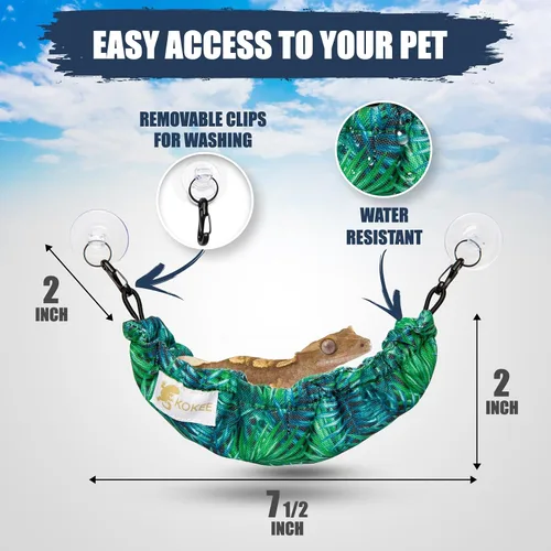 Vista 2 de Accesorios para tanque de Gecko con cresta, hamaca de reptil y hamaca de lagarto (100% poliéster, 7.5 x 2 pulgadas, una ventosa) Accesorios