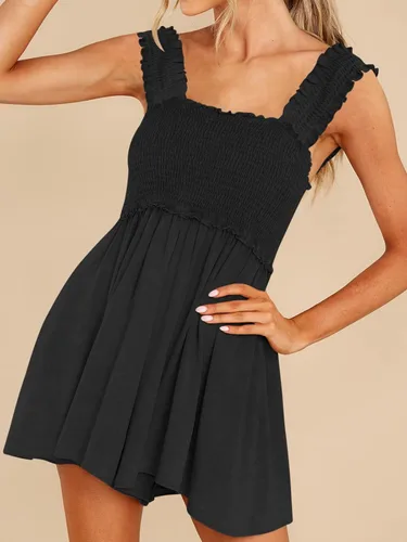 Vista 5 de DEEP SELF Mameluco de verano sin mangas para mujer, cuello cuadrado, tirantes con volantes, con bolsillos
