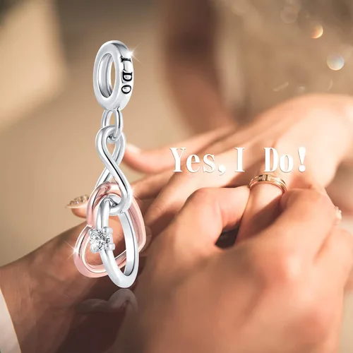 Vista 5 de QeenseKc Key to My Heart Angel Wing Infinity Love Charm Clear Crystal Rose Gold Beaf para pulsera europea Metal Diamante de imitación Metal Cristal