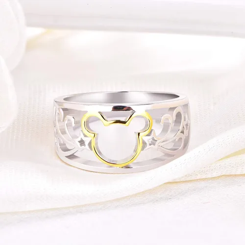 Vista 4 de JO WISDOM Anillo de Mickey Mouse chapado en plata de ley 925 y oro amarillo, Oro blanco, oro amarillo, metal