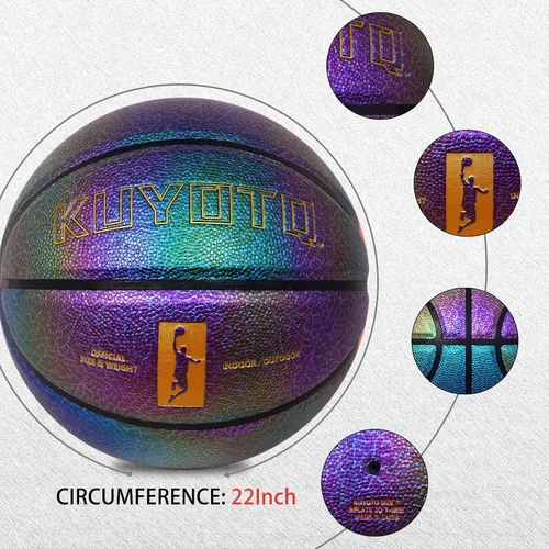 Vista 7 de KUYOTQ Kids Youth Women Basketball - Shiny Purple Leather Size 3/4/5/6 - 22/25.5/27.5/28.5" Dazzle Textured Basketball for Boys and Girls