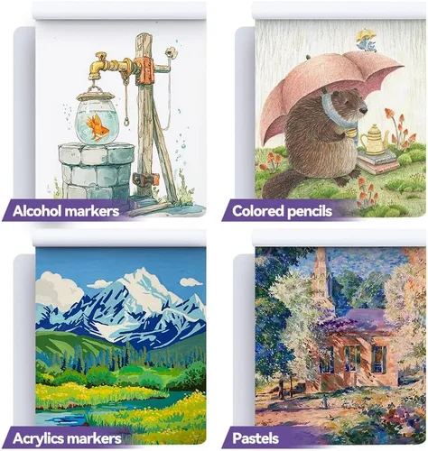 Vista 2 de TRANSON Paquete de 2 mini cuadernos de bocetos A6, papel de arte pesado de 80 libras/4.23 oz/m², no se traspasa, 100 hojas/200 páginas de 4.13 x