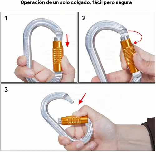 Vista 5 de SOB Clips de mosquetón de escalada con bloqueo automático, conector de mosquetón asimétrico de alta resistencia utilizado para rappel