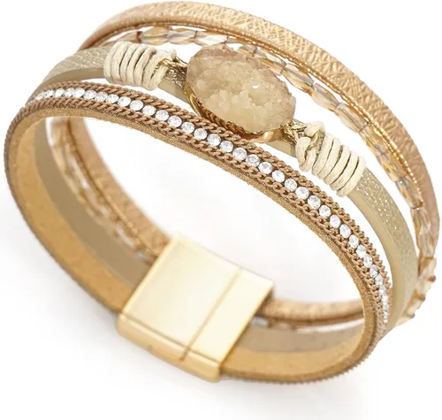 Vista 6 de SuYi - Pulsera de cuero trenzado de múltiples capas, con hebilla magnética