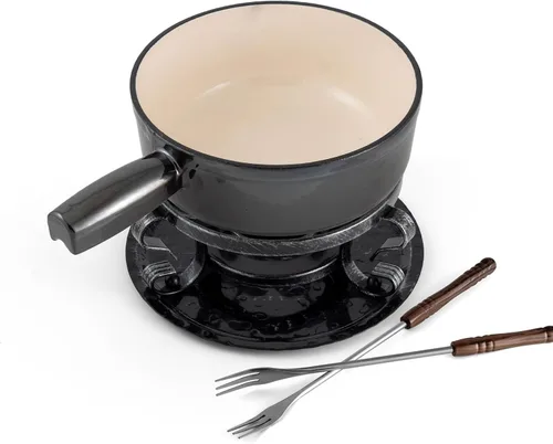 Vista 9 de Swissmar Lugano - Juego de fondue de queso de hierro fundido, 9 piezas, 2 cuartos de galón / 2 litros, ideal para derretir queso, chocolates Negro