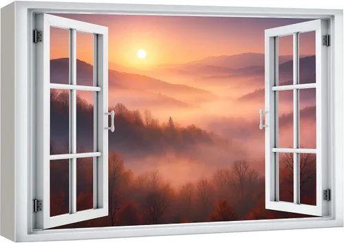 Vista 31 de wall26 - Cuadro en lienzo para pared, vista de ventana, río neón turquesa, rápido, bosque, lago, arroyo, naturaleza salvaje, fotografía, realismo