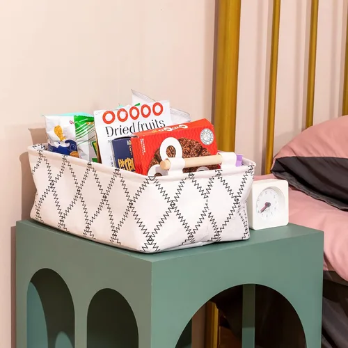 Vista 5 de Cesta organizadora plegable de tela rectangular con asas de madera para almacenamiento de ropa y juguetes
