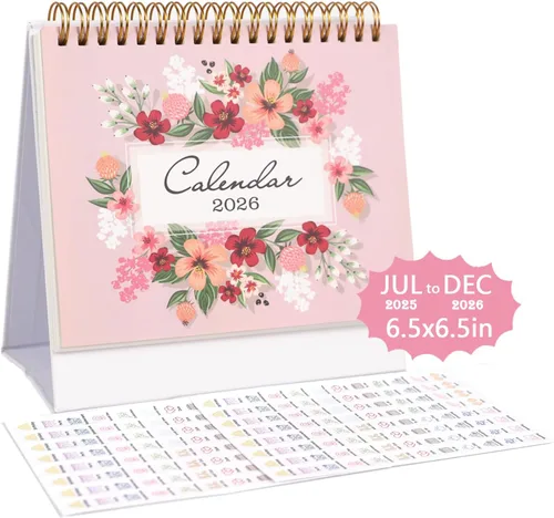 Vista 10 de Multibey Calendario de escritorio 2025-2026, calendario de escritorio pequeño abatible de 6.5 x 6.5 pulgadas, julio 2025-diciembre 2026, calendario