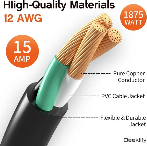 Vista 2 de Cable de extensión para exteriores de servicio pesado de calibre 12 de 50 pies con extremo iluminado, resistente al agua, cable de extensión de Negro