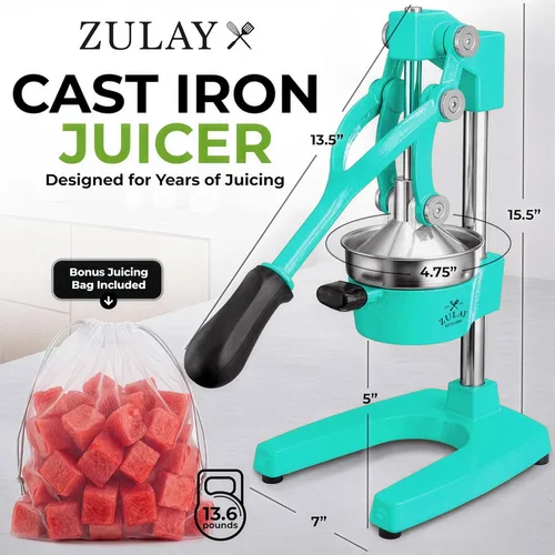 Vista 2 de Zulay Kitchen Exprimidor de hierro fundido, exprimidor manual resistente con coladores desmontables para una fácil limpieza, prensa de jugo