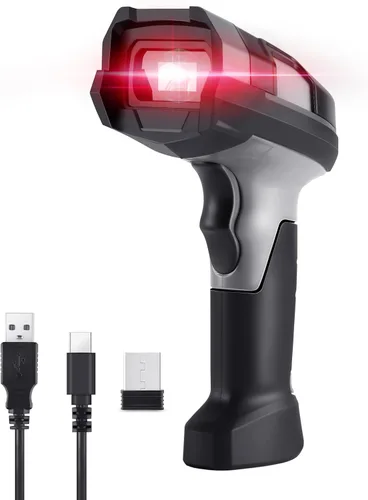Vista 8 de Escáner de código de barras inalámbrico, JRHC 1D CCD lector de código de barras con transmisión de soporte, conexión inalámbrica y USB de 2.4 GHz