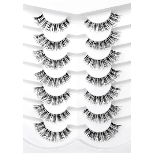 Vista 38 de Pooplunch - Pestañas postizas estilo ojo de gato, extensión de volumen 8D natural, finas, cortas, de visón sintético, tiras de pestañas postizas