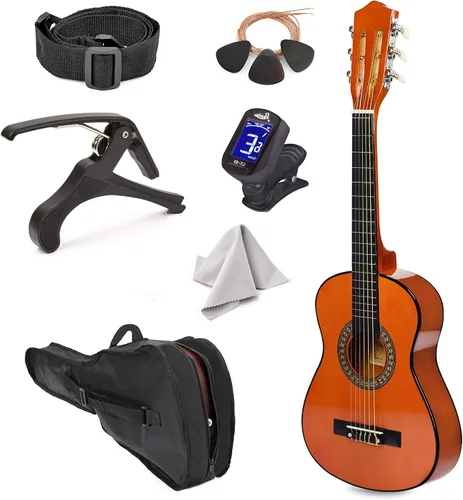 Vista 22 de Guitarra de madera para zurdos de 30 pulgadas con estuche y accesorios para niños, niñas, niños, adolescentes, principiantes (30 pulgadas, negro)