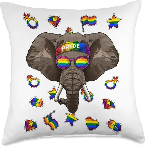 Vista 5 de Cute LGBT Animals LGBT - Almohada lesbiana con diseño de elefante, gay Pride Month Animal Rainbow Lesbiana, 16 x 16 pulgadas, multicolor