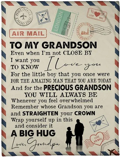 Vista 7 de Manta personalizada con texto en inglés «To My Grandson» de parte del abuelo veterano – Regalos de veterano para nieto – Manta para abuelo y nieto