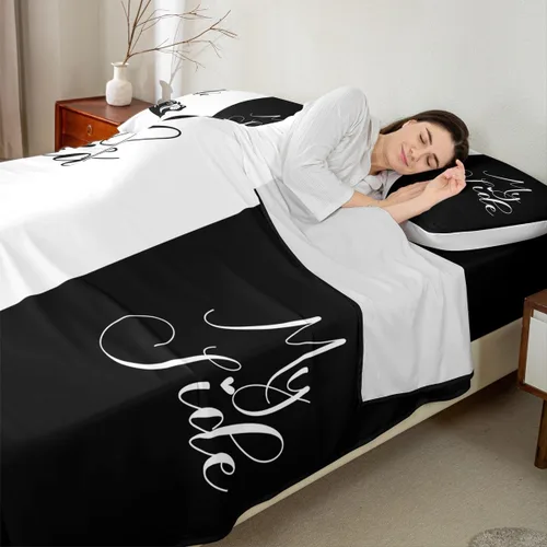 Vista 3 de Dog Side My Side - Juego de sábanas de tamaño Queen, color negro y blanco, sábana bajera ajustable para mujeres y hombres, sábanas románticas