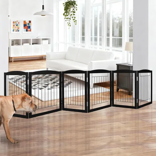 Vista 25 de ZJSF Puerta plegable independiente para perros para casa, puerta de madera extra ancha para cachorros, escaleras, puertas para mascotas, valla alta