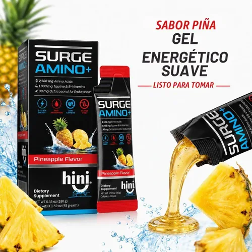 Vista 4 de HINI Surge Amino+ Energy Gel, sabor a piña, 4 paquetes