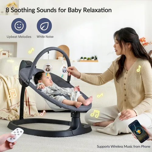 Vista 4 de VaVaSoo Columpio eléctrico 2 en 1 para bebé, asiento para niños pequeños de hasta 66 libras, soporte de doble brazo para mayor estabilidad, 3