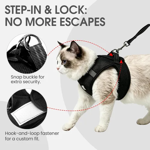 Vista 2 de Heywean Arnés y correa para gatos a prueba de escape, suave malla transpirable chaleco para caminar para gatitos, juego de arnés ajustable con tira
