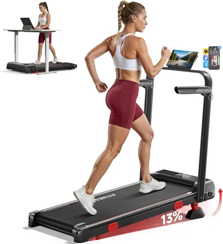 Vista 9 de RHYTHM FUN Cinta de correr con inclinación, almohadilla para caminar con barra de mango, almohadilla para caminar de 300 libras con aplicación