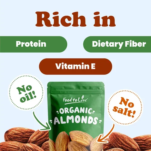 Vista 5 de Food to Live Almendras tostadas secas orgánicas, 1.5 libras, sin OMG, sin sal, veganas, keto, paleo, kosher, a granel, alto en proteínas, fibra