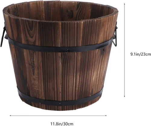 Vista 6 de Yardwe Cubos de barril de madera para whisky con asa, maceta de flores, macetas, cajas para cafetería, jardín, plantas hidropónicas