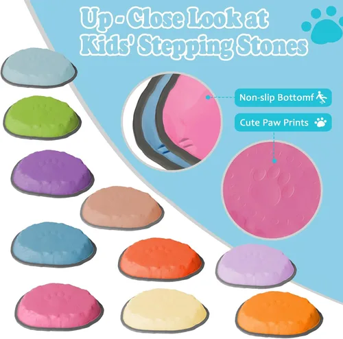 Vista 4 de Stepping Stones for Kids, 10 PCS Non-slip Toddlers' Balance Sensory Toys, Indoor & Outdoor Play, Obstacle Course Game for Children Promoting