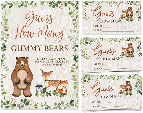 Vista 11 de Printed Party Predicciones y consejos para baby shower, animales del bosque, 50 tarjetas