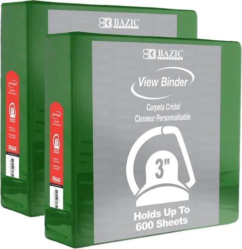 Vista 10 de BAZIC Products Carpeta de 3 anillos de 3 pulgadas, organizador de anillos en D inclinados, color negro, capacidad para 600 hojas de papel