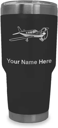 Vista 29 de LaserGram Vaso aislado al vacío de 20 onzas, avión de ala baja, grabado personalizado incluido (negro) Engraved Gift for Pilots, Vacuum Insulated
