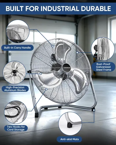 Vista 7 de KEN BROWN Ventilador de metal de 20 pulgadas, alta velocidad de 4700 CFM, inclinación ajustable de 360°, 3 velocidades, ventilador industrial