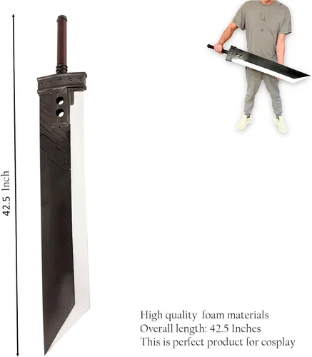 Vista 2 de Espada Zweihander de espuma PU de 42.5" o 57" de la versión final de Fantasy con núcleo interno para videojuego, disfraz de cosplay, regalo