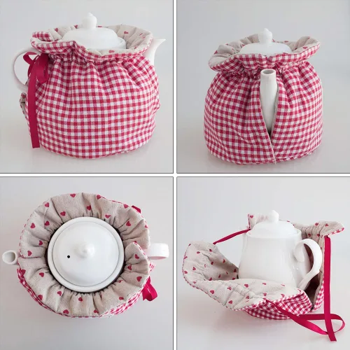 Vista 2 de 2 piezas de té aislado acogedor para tetera y calentador de hervidor de agua - a cuadros Rojo Plaid