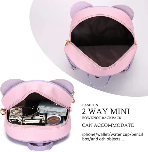 Vista 4 de KL928 - Mochila mini con diseño de lunares y moño para niñas, convertible a bandolera y bolso para mujeres, Pequeño, Casual