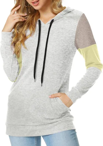 Vista 3 de CATHY Sudadera casual con cordón para mujer, manga larga, bloque de color, sudadera con capucha y bolsillo
