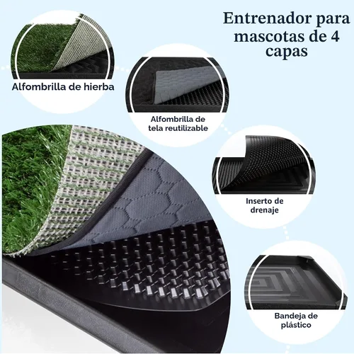 Vista 7 de Almohadilla de Césped Artificial para Orina de Cachorros para Perros y Mascotas Pequeñas - Almohadillas de Césped Reutilizables de 4 Capas de 16x20