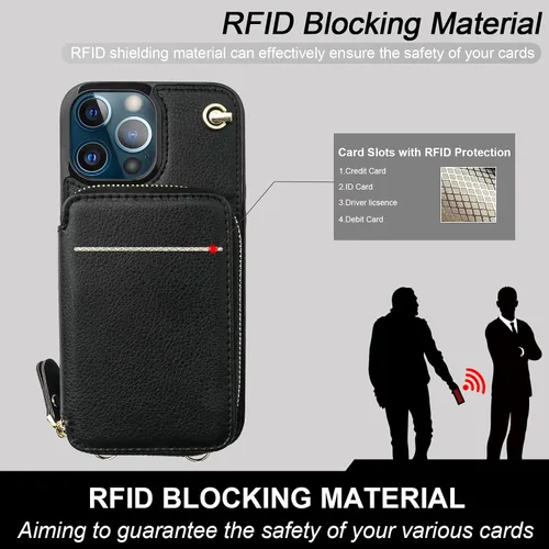 Vista 3 de Bocasal - Funda tipo cartera con múltiples ranuras para iPhone 13 Pro, color negro RFID Blocking PU Leather Purse Case with Card Holder, Handbag