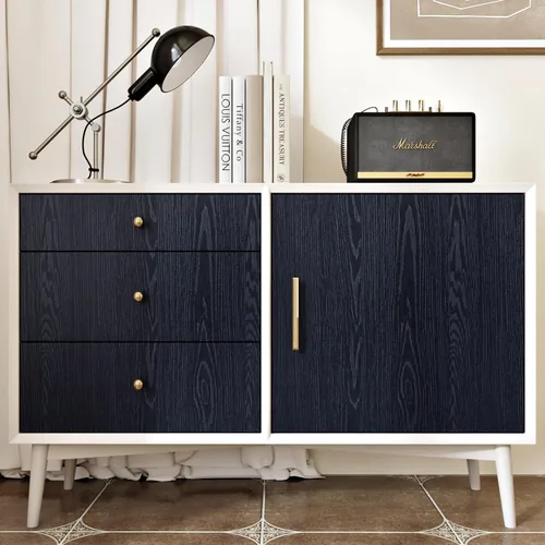 Vista 5 de WESTICK Papel tapiz de madera azul oscuro, para despegar y pegar, impermeable, papel de contacto de grano de madera azul marino para cocina