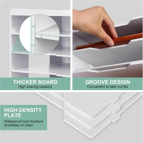Vista 4 de Organizador de papel para escritorio, organizador de archivos de construcción de 7 niveles, clasificador de papel, soporte de almacenamiento