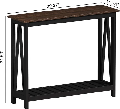 Vista 2 de ChooChoo Mesa de Consola para Entrada, Mesas de Sofá para Sala de Estar Estilo Granja, Mesa Estrecha para Pasillo y Vestíbulo con Estante, Negro