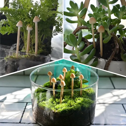 Vista 3 de Paquete de 8 hongos de arcilla hechos a mano – Mini hongos falsos para paisajes en miniatura y jardines de hadas – Adornos de escritorio