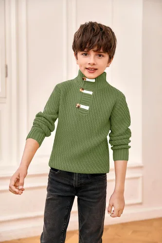 Vista 4 de Suéter de punto Makkrom para niños y bebés, cuello de tortuga, manga larga, informal, cálido, de invierno