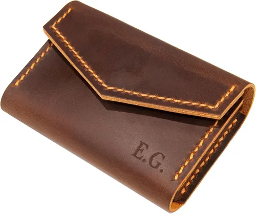 Vista 3 de Premium Leather Wallet, Men Women Cardholder With Initials Engraving, Mini Personalized Wallet, Coins, Slim Minimal Small Leather Wallet, Gift