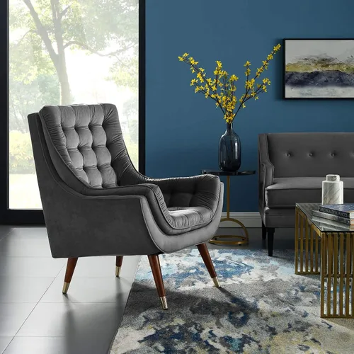 Vista 8 de Modway EEI-3001-BRN - Silla de salón tapizada de terciopelo con botones, color marrón